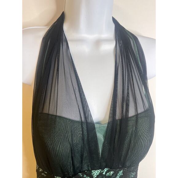 Cache Vintage Teal Black Y2k Fairy Halter Chiffon Fit & Flare Party Dress size 6 - Picture 7 of 7